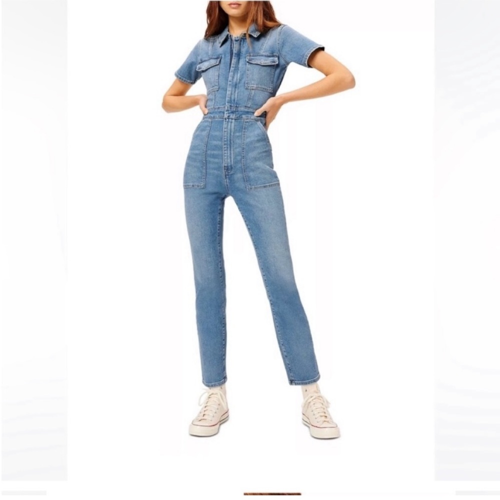 Good American Fit For Success Blue Denim Jumpsuit NWT size 4